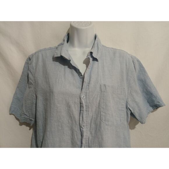 Tenth And Ocean Size L Linen Blend S/S Sky Blue Button Down Shirt Pocket - Picture 1 of 8